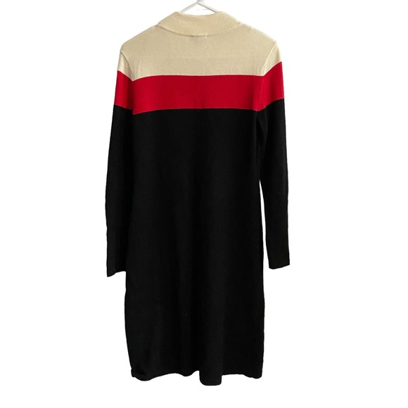 Talbots Sweater Dress Mock Neck Button Shoulder Black Red Cream Size Small - Picture 4 of 4